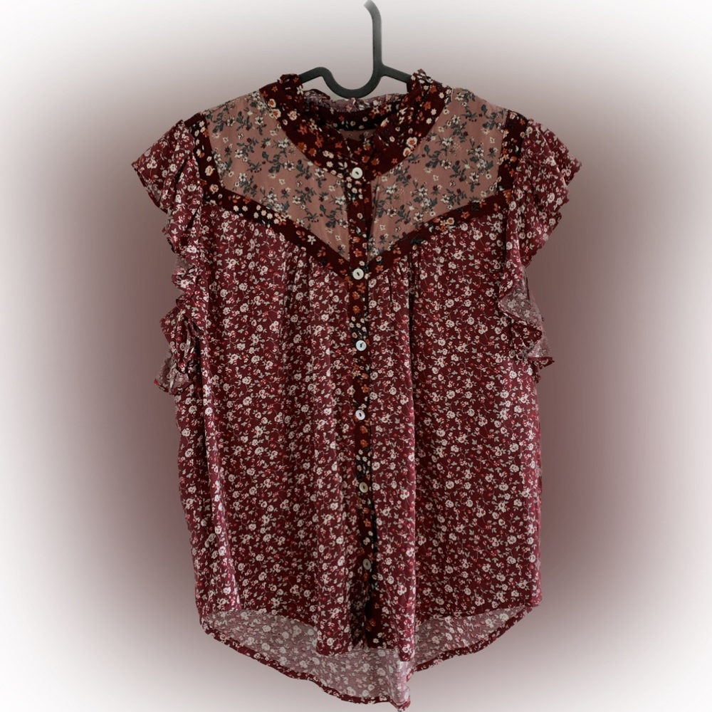 Floral flutter sleeveless western blouse